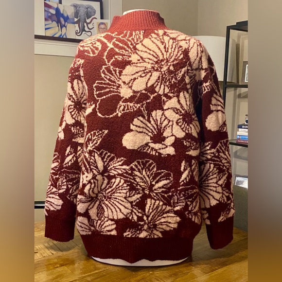 Vintage Liz Claiborne Oversized Flower Floral Mock Neck Sweater Maroon Pink XL - Picture 4 of 10